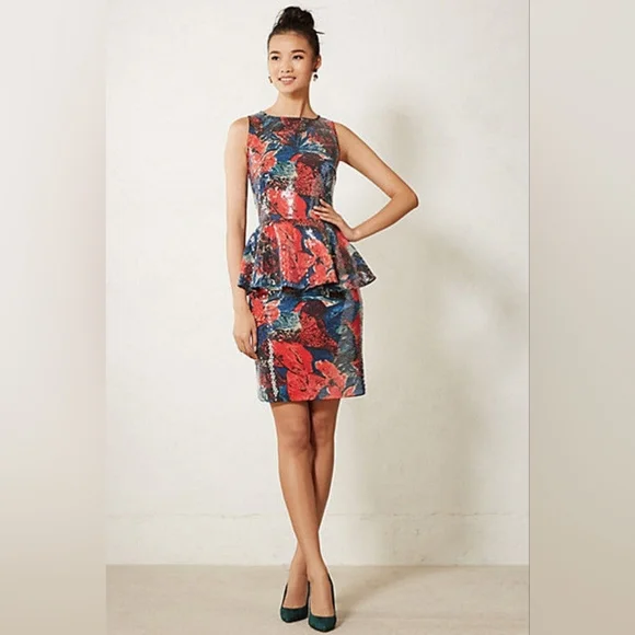 Red/Blue Floral Wolven "Sugared Fleur" Sequin Skirt Set, Small - Picture 1 of 5